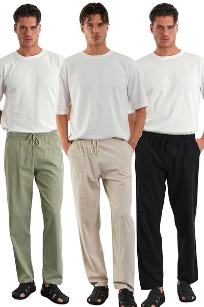Redline Defy Men's Comfortable Fit Linen Look Trousers Mnt-Beige-Syh