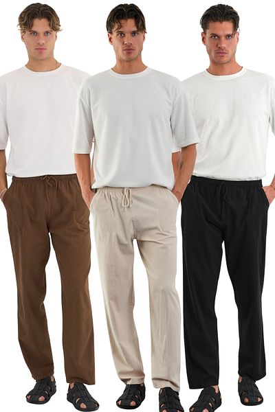 Redline Defy Men's Comfortable Fit Linen Look Trousers Khv-Beige-Syh