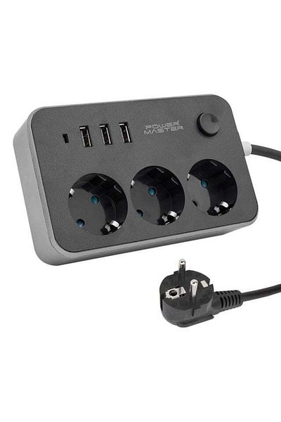 Zibox Powermaster 3 USB Output 1.8 Meter Cable 3-Current Protected Socket (10A-2500 Watt) Pm-17564