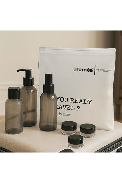 ROYALGROSS Plastic Travel Size 100ml Smoked Bottle and Jar Set of 6 – Travel Kit with Bag
