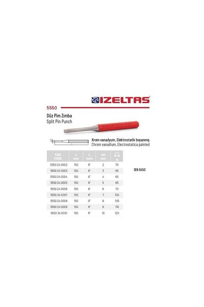 İzeltaş Flat Pin Punch 6 mm - 5550 25 0006