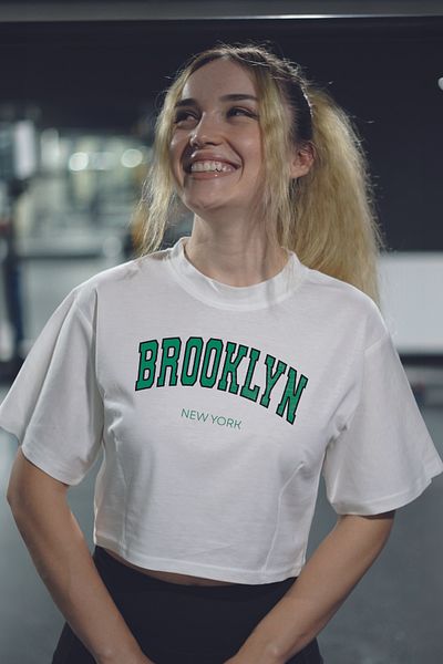 Oxlade Brooklyn New York Themed White Women's T-Shirt – Casual Crop Model
