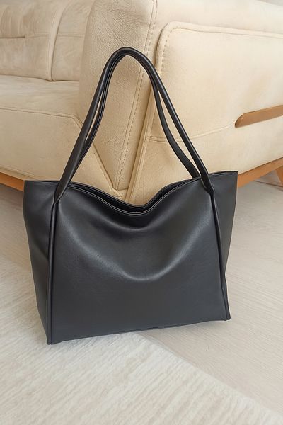 MILANOFOX Large Size Soft Leather Lined Zippered Casual Women's Shoulder Bag Black (Special Day Gift)