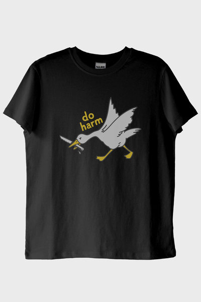 Generic Brand Do Harm Concept Goose Printed Black T-Shirt (XXL / Black)