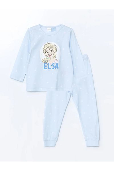 LC Waikiki Lcw Kids Blue Crew Neck Elsa Printed Girls' Pajamas Set