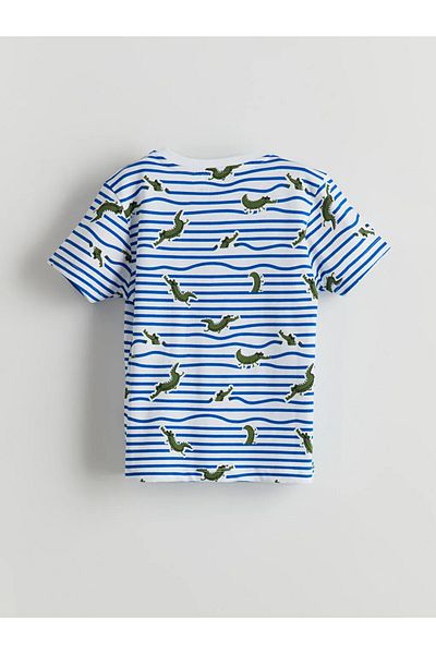 LC Waikiki Lcw Kids White Printed Combed Cotton Boy's Pajama Top