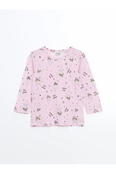 LC Waikiki Lcw Kids Pink Crew Neck Printed Girls' Pajamas Set