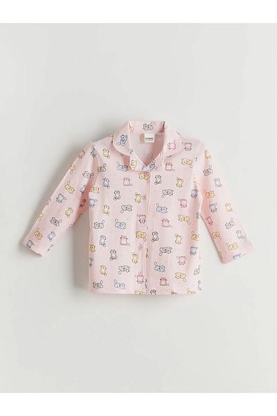 LC Waikiki Lcw Kids Pink Shirt Collar Printed Girls Pajamas Suit