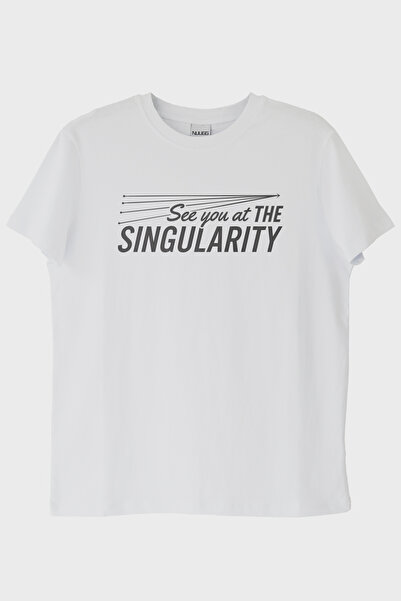 NUUGG See You at the Singularity Printed Minimalist White T-Shirt (S / White)