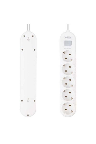 Zibox Vea Va-21569 5 Gang Switched 1.5 Meter Current Protected Socket White