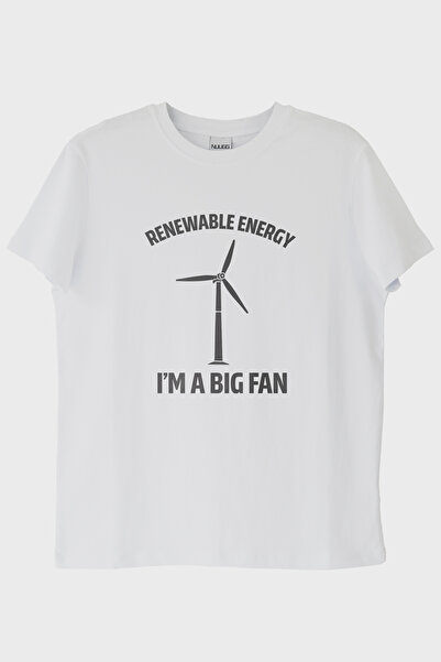 NUUGG تي شيرت أبيض مطبوع عليه I'm a Big Fan ذو طابع الطاقة القابلة للتجديد (M...