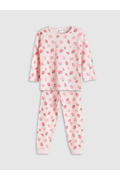 LC Waikiki Lcw Kids Pink Crew Neck Strawberry Printed Girls Pajamas Set
