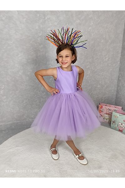 MadyaButik Girl's Island Model Evening Dress Lilac Dress
