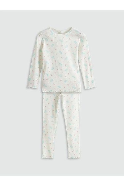LC Waikiki Lcw Kids Ecru Crew Neck Floral Girl's Pajama Set
