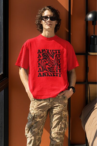 ArtYus Мъжка/женска тениска с къс ръкав, обло деколте и принт „Anxiety Transfer“