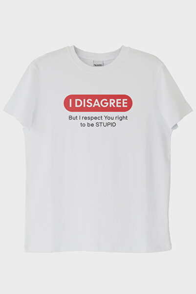 NUUGG تي شيرت أبيض مطبوع عليه I Disagree (L / أبيض)