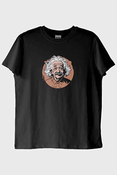 NUUGG تي شيرت أسود بتصميم مطبوع عليه صورة ألبرت أينشتاين (XL / أسود)