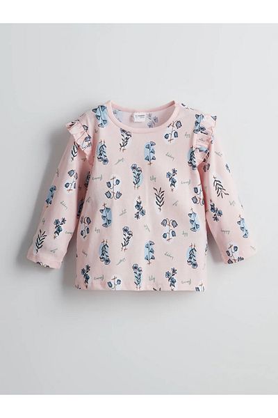 LC Waikiki Lcw Kids Pink Crew Neck Floral Baby Girl Pajamas Set