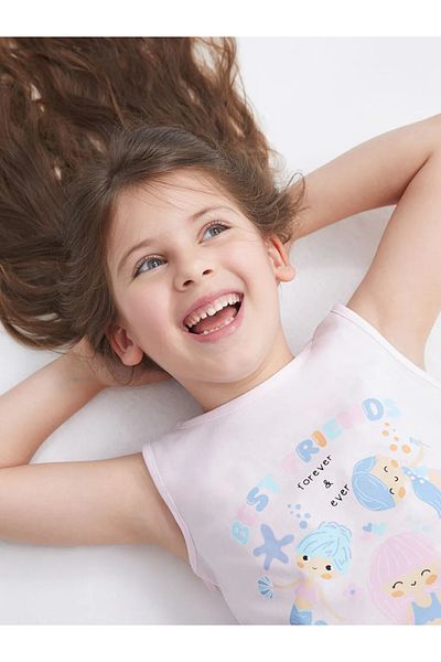 LC Waikiki Lcw Kids Pink Crew Neck Printed Girls' Shorts Pajama Set
