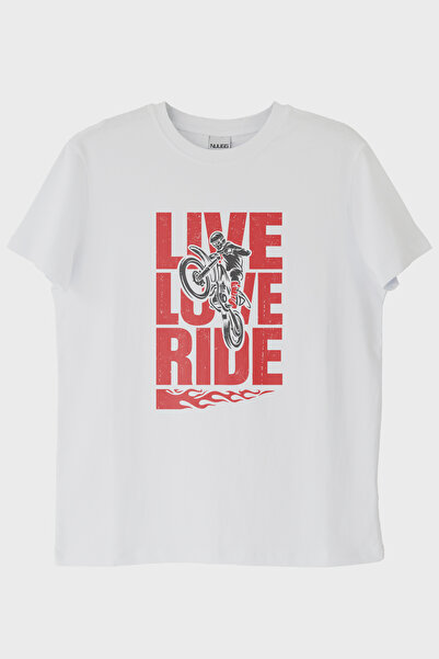 Generic Brand Live Love Ride Printed Motorcycle White T-Shirt (m / White)