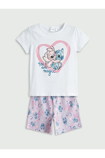 LC Waikiki LCW Kids Beyaz Lilo & Stitch Baskılı Kız Çocuk Şortlu Pijama Takımı