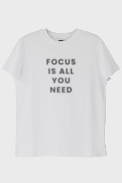 NUUGG Focus Is All You Need Printed Minimal White T-Shirt (XS / White)