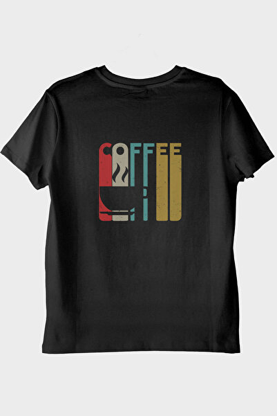NUUGG تي شيرت أسود مطبوع بتصميم كوفي ريترو فينتاج (S / أسود)