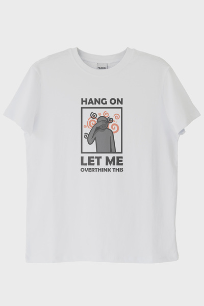 NUUGG انتظري، اتركني أفكر في هذا التيشيرت الأبيض المطبوع بشكل حلزوني