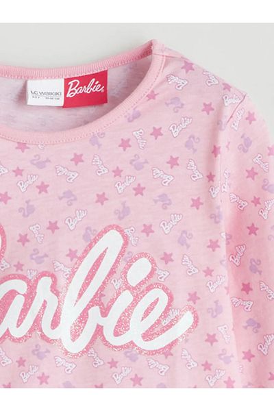 LC Waikiki Lcw kids pink crew neck barbie Printed girls' pajama top