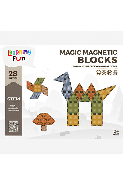 LEARNING FUN Manyetik Yapı Blokları – Çocuklar Için Renkli 3 Boyutlu 26 Parça Manyetik Karo Oyun Seti