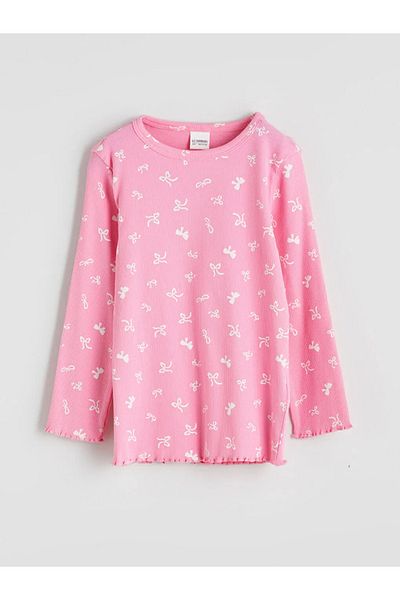 LC Waikiki Lcw Kids Pink Crew Neck Bow Printed Girls Pajamas Set