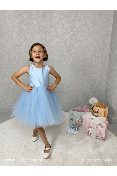 MadyaButik Βραδινό φόρεμα Girl Island Model Μπλε φόρεμα