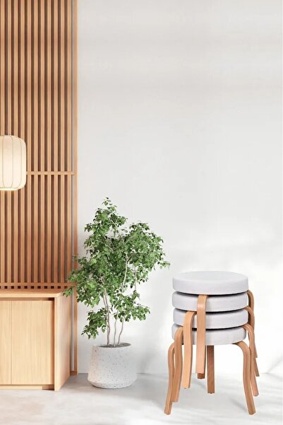 TREND Ege Teddy Kumaş Naturel Ahşap Ayak Istiflenebilir Mutfak-balkon Tabures...