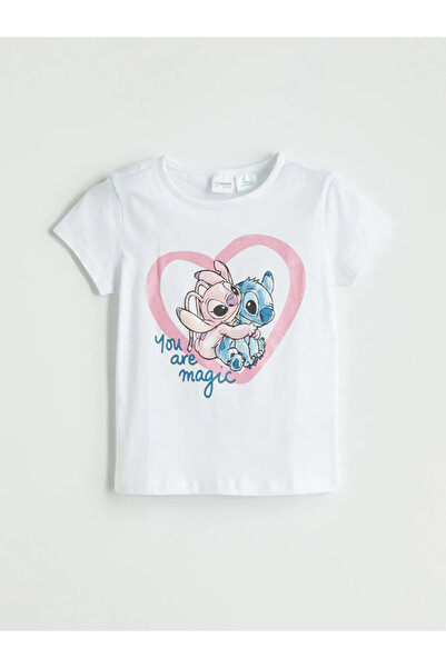 LC Waikiki LCW Kids Beyaz Lilo & Stitch Baskılı Kız Çocuk Şortlu Pijama Takımı