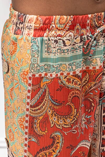 FASHION COCKTAIL Ethnic Paisley Shawl Patterned Tie-Up Crop Palazzo Pants Summer Unlined See-Through Beach Seaside Suit