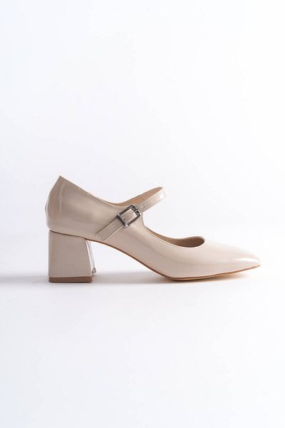 Zerenyus Rosalie Premium Beige Patent Leather Heeled Women's Shoes