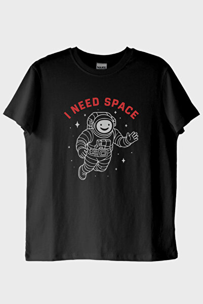 NUUGG I Need Space Astronaut Design Printed Black T-Shirt (XXL / Black)