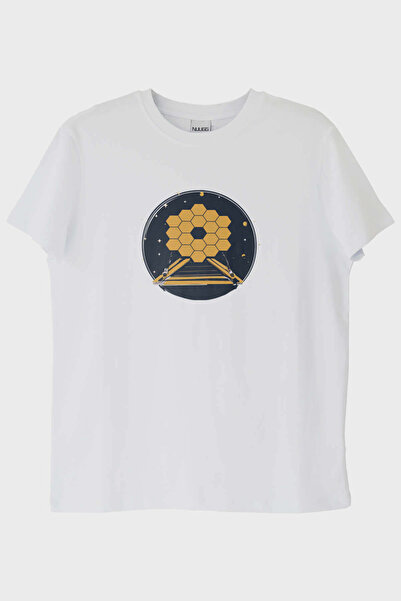 NUUGG تي شيرت أبيض مطبوع عليه علم الفلك بتصميم تلسكوب جيمس ويب (XXL / أبيض)