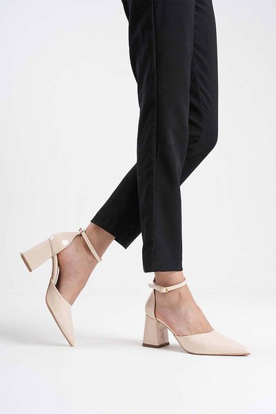 Zerenyus Doren Premium Beige Patent Leather Women's Heeled Shoes