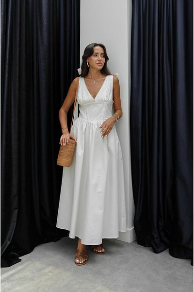 Havoş Ecru V-Neck Midi Dress with Tie-Up Shoulders
