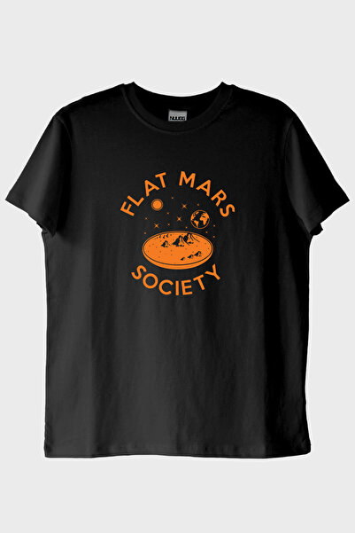 Generic Brand Flat Mars Society Printed Space Themed Black T-Shirt