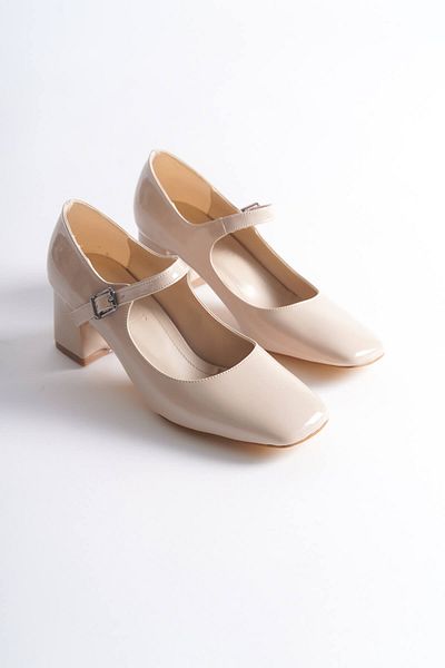 Zerenyus Rosalie Premium Beige Patent Leather Heeled Women's Shoes