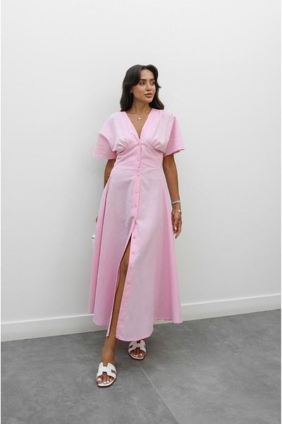 Havoş Pink Wong V-Neck Linen Dress