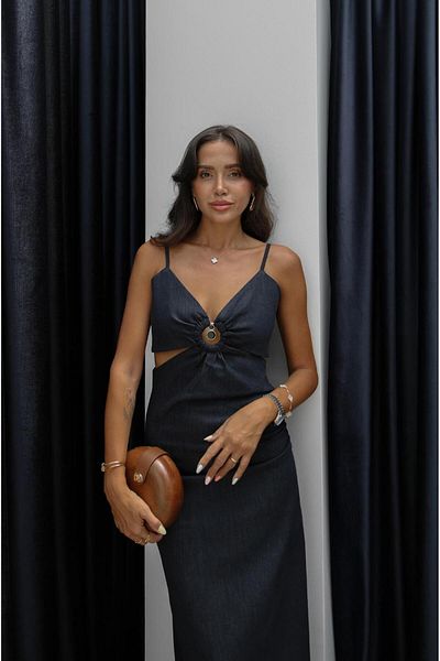 Havoş Navy Blue Ring Detailed Strap Denim Dress