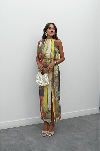 Havoş Patterned Linen Dress with Gather Detail on Top