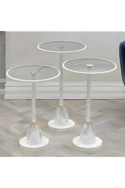 Gharaib Al Tuhaf Luxury Crystal Base Glass Side Table Set - 3 Pieces