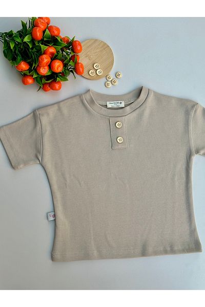 Mama Miel Baby Tricou oversize cu plăcuță de cafea cu lapte și nasturi ornamentale - 100% bumbac