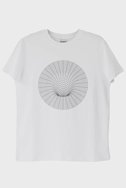 NUUGG تي شيرت أبيض مطبوع عليه علم وتقنية حديثة من Wormholecircle (XS / أبيض)