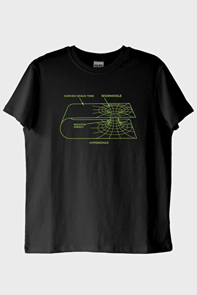 NUUGG Curved Space-Time Baskılı Solucan Deliği Siyah Tişört