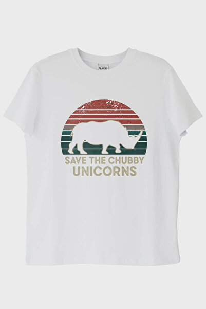 Generic Brand Save the Chubby Unicorns Retro Rhino Printed White T-Shirt (S /...